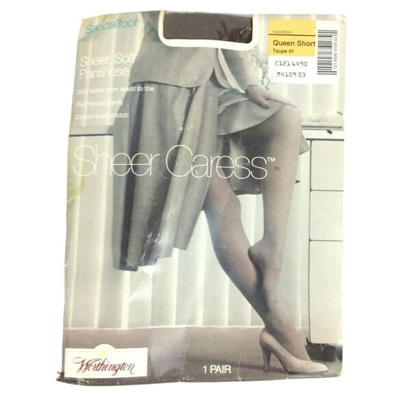 JCPenney Sheer Caress Pantyhose Taupe Queen Short Sandalfoot Vintage 80s USA - Picture 1 of 3